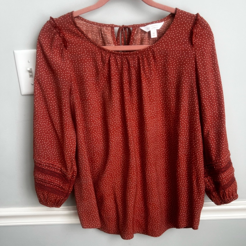 LC Lauren Conrad Red Puff Sleeve Blouse